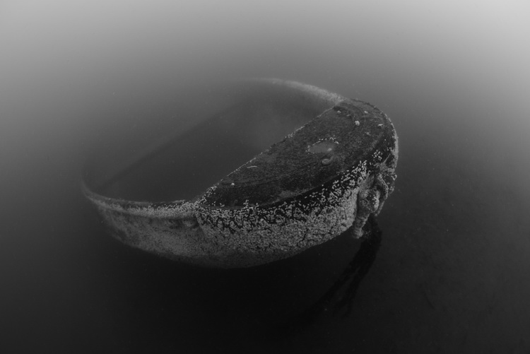 Wrakje van een roeiboot in de meerse plas