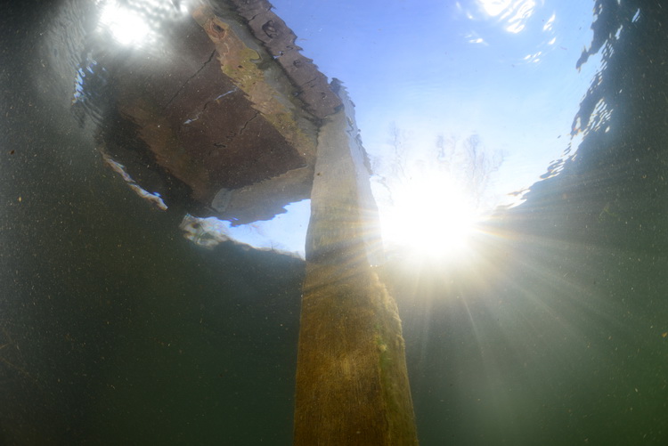 Zonnestralen bij de steiger in de nionplas